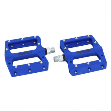 PEDALE VTT PLATEFORME DESCENTE / BMX SWITCH JUMP RESINE BLEU FILETAGE 9/16 AVEC PICOTS ARGENT (PAIRE) 8013271301433