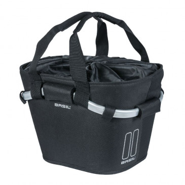 PANIER AVANT TOILE BASIL 2DAY 15L NOIR AVEC ANSE FIXATION CLIP AUTOMATIQUE SUR PORTE BAGAGE COMPATIBLE KLICKFIX NON INCLU 8715019112522