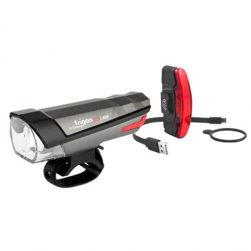 LIGHT SET ON BATTERY RECHARGABLE ON USB- SPANNINGA TRIGON 25/PYRO DARK GREY - 3 FUNCTIONS ECO, STANDARD AND BOOST 8715117021658