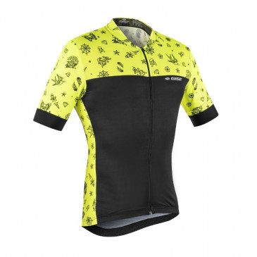 ADULT CYCLING JERSEY - GIST TATOO -SHORT SLEEVES- FULL LENGHT ZIP - BLACK/YELLOW FLUO L -5345 