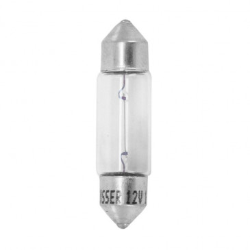LIGHT BULB 12V 10W STANDART C5W FOOT SV 8.5-11X35 (TUBULAR) CLEAR (PARKING LIGHT) (SOLD PER UNIT) -FLOSSER- 4018354000825