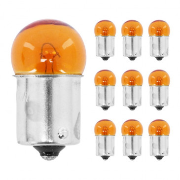 LIGHT BULB 12V 10W STANDART G18.5 FOOT BA15S - ORANGE (TURN LIGHT) (SOLD PER 10) -SELECTION P2R- 3700948066133