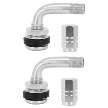 TYRE VALVE - ELBOW VALVE- ALUMINIUM SILVER WITH CAPS (PAIR)