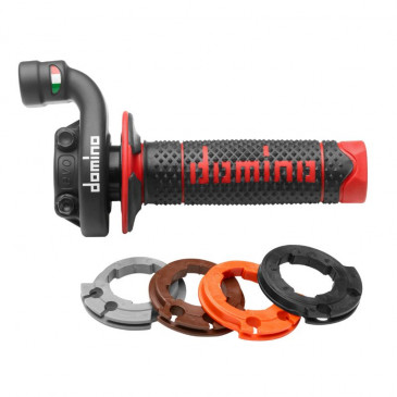 POIGNEE DE GAZ MOTO OFF ROAD DOMINO KRK EVO 4T ALU NOIR AVEC REVETEMENT NOIR/ROUGE (DOUBLE CABLES) 8033900014022