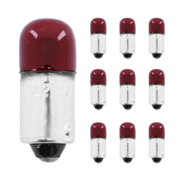 AMPOULE/LAMPE STANDARD 12V 4W CULOT BA9s NORME T4W TEMOIN ROUGE (FEU DE POSITION) (BOITE DE 10) -P2R-