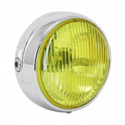 PHARE/PROJECTEUR CYCLO AVANT CHROME AVEC INTERRUPTEUR DIAM 140mm VITRE JAUNE (BA20D UNIVERSEL) -SELECTION P2R- 3701213429653