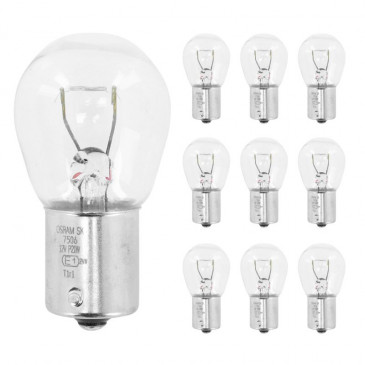 LIGHT BULB 12V 21W STANDART P21W FOOT BA15S CLEAR (TAIL+BRAKE LIGHT) (SOLD PER 10) -OSRAM-