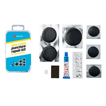 KIT REPARATION CHAMBRE A AIR WELDTITE AIRTITE FAT BIKE 27,5 AVEC OUTILS - BOITE (2 PATCHS 30mm + 1 PATCH 40mm + 3 PATCHS 20mm + COLLE 5g + PAPIER PONCE) 5013863010043