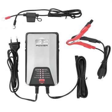 CHARGEUR DE BATTERIE ET MAINTIEN DE CHARGE SC POWER SC38 AUTOMATIQUE 6/12V  + COMPTATIBLE BATTERIE LITHIUM COURANT DE SORTIE 0,8A/3,8A SELECTIONNABLE  (LIVRE AVEC PINCES CROCODILES + CONNEXIONS RAPIDES) - P2R