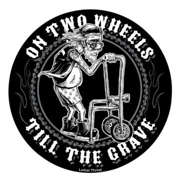 AUTOCOLLANT/STICKER LETHAL THREAT MINI ON TWO WHEELS TIL THE GRAVE (60x80mm)