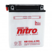 BATTERIE 12V 12 Ah NB12AL-A NITRO CONVENTIONNELLE AVEC ENTRETIEN (Lg134xL80xH160mm) (EQUIVALENT YB12AL-A)