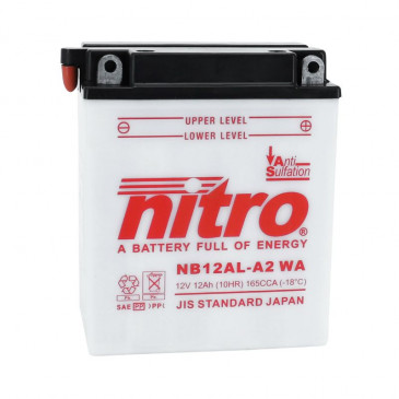 BATTERIE 12V 12 Ah NB12AL-A2 NITRO CONVENTIONNELLE AVEC ENTRETIEN (Lg134xL80xH160mm) (EQUIVALENT YB12AL-A2)