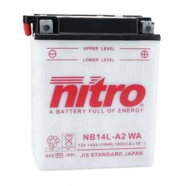 BATTERIE 12V 14 Ah NB14L-A2 NITRO CONVENTIONNELLE AVEC ENTRETIEN (Lg134xL89xH166mm) (EQUIVALENT YB14L-A2) 5414837145332