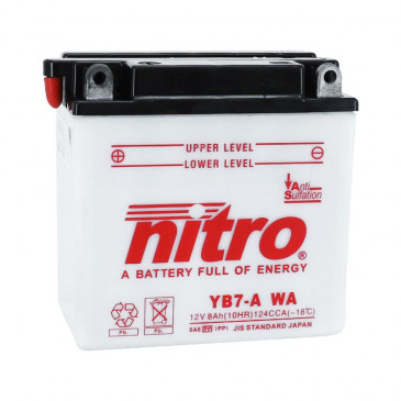 BATTERY 12V 8 Ah NB7-A WA NITRO - WITH MAINTENANCE SUPPLIED WITH ACID PACK (Lg137xWd75xH134) (EQUALS YB7-A) 5414837145134