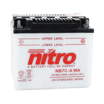 BATTERY 12V 8 Ah NB7C-A WA NITRO - WITH MAINTENANCE SUPPLIED WITH ACID PACK (Lg130xWd90xH116) (EQUALS YB7C-A) 5414837145141