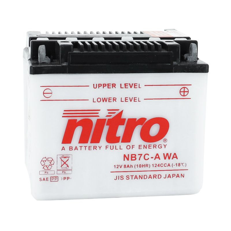 BATTERIE 12V 8 Ah NB7C-A NITRO CONVENTIONNELLE AVEC ENTRETIEN  (Lg130xL90xH114mm) (EQUIVALENT YB7C-A) - P2R