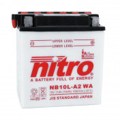 BATTERY 12V 11 Ah NB10L-A2 WA NITRO - WITH MAINTENANCE SUPPLIED WITH ACID PACK (Lg135x90x145) (EQUALS YB10L-A2)