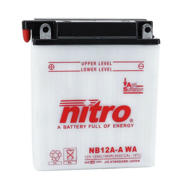 BATTERY 12V 12Ah NB12A-A WA NITRO - WITH MAINTENANCE SUPPLIED WITH ACID PACK (Lg134xWd80xH160) (EQUALS YB12A-A)