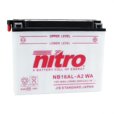 BATTERY 12V 16Ah NB16AL-A2 NITRO - LOW MAINTENANCE -WITH ACID PACK (Lg207x71,5x164) (EQUALS YB16AL-A2)