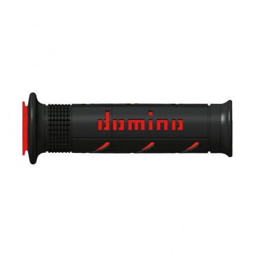 REVETEMENT POIGNEE DOMINO MOTO ON ROAD A250 NOIR/ROUGE OPEN END 120-125mm (PAIRE)