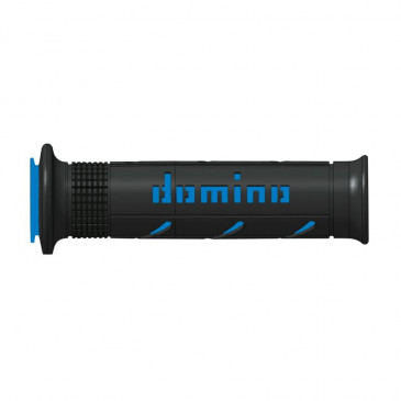 REVETEMENT POIGNEE DOMINO MOTO ON ROAD A250 NOIR/BLEU OPEN END 120-125mm (PAIRE)