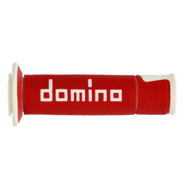 REVETEMENT POIGNEE DOMINO MOTO ON ROAD A450 ROUGE/BLANC OPEN END 120-125mm (PAIRE)