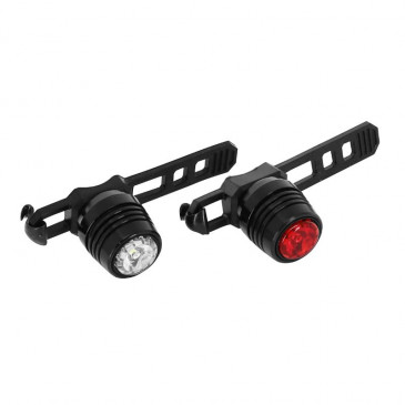 LIGHT SET ON BATTERY RECHARGABLE ON USB- ON SEATPOST/HANDLEBAR - NEWTON 22B LEDS BLACK (With fixations) - (Front 38 LUMENS - Rear 15 LUMENS)