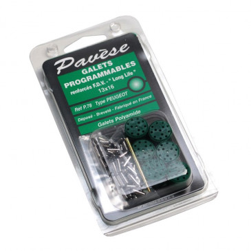 GALET/ROULEAU SCOOT PAVESE PROGRAMMABLE 16x13 1,9g à 8,5g (x6) POUR PEUGEOT 50 TKR, TREKKER, SPEEDFIGHT, BUXY, VIVACITY/PIAGGIO 50 ZIP, TYPHOON, NRG 1994>1999/KYMCO 50 DINK, PEOPLE, TOP-BOY