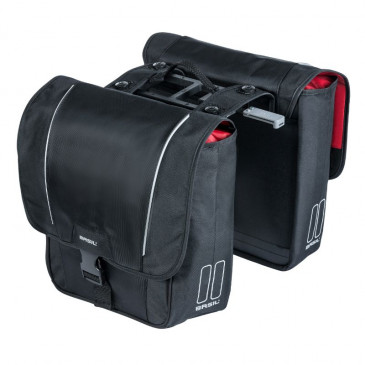 SACOCHE ARRIERE VELO DOUBLE BASIL DESIGN 32L NOIR SUR PORTE BAGAGE - FIXATION SYSTEME MIK (INCLUS)