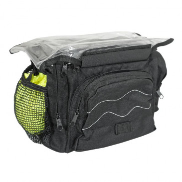 HANDLEBAR BAG FOR BICYCLE - NEWTON N4 BLACK - CLIP-ON Ø 25.8/31.8 - WITH MAP CASE (Lg30xL19xH21)