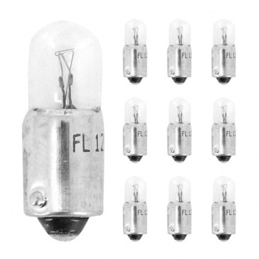 LIGHT BULB 12V 5W -Foot BA9s -Std T5W CLEAR (PARKING LIGHT). (10 IN BOX). -FLOSSER-