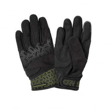 GLOVES - SPRING/SUMMER- TUCANO For child - MIKY - Black/Fluo yellow GRAPHIC - for 12 y.o. (APPROVED EN13594:2015). (SCREENTOUCH). 8026492140576
