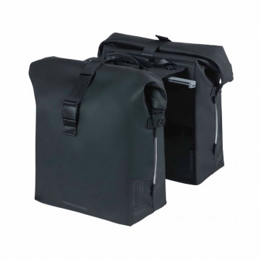 SACOCHE ARRIERE VELO DOUBLE BASIL SOHO 41L NOIR FIXATION PORTE BAGAGE SYSTEME MIK (COMPATIBLE AVEC 157030 INCLUS)(31x12x37cm) AVEC ECLAIRAGE LED 8715019181238