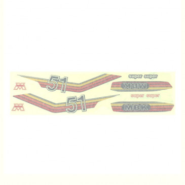 AUTOCOLLANT/STICKER CYCLO MBK 51 SUPER ORANGE/ROUGE/JAUNE (POCHETTE DE 8 PIECES) -SELECTION P2R- 3701213430062