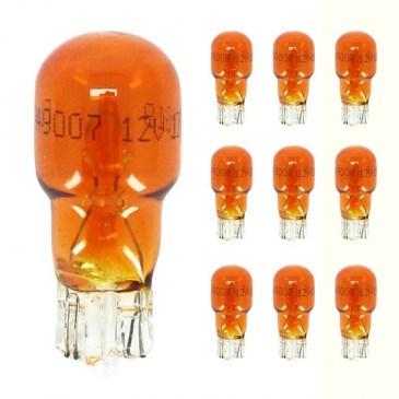 LIGHT BULB 12V 10W -Foot W2,1x9,5d -Std T13 WEDGE ORANGE (Turn Lights). (10 IN BOX). -FLOSSER