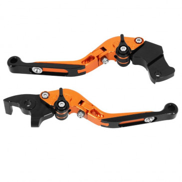 LEVIER DE FREIN/EMBRAYAGE MOTO REGLABLE/RETRACTABLE POUR KTM 125 DUKE 2011> ORANGE/NOIR CNC (PAIRE) -AVOC- 3700948236277