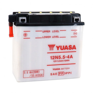 BATTERIE 12V 5,5 Ah 12N5.5-4A YUASA CONVENTIONNELLE AVEC ENTRETIEN (Lg135xL60xH130mm)