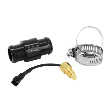 ADAPTATEUR/RACCORD DE DURITE DE REFROIDISSEMENT AVEC SONDE DE TEMPERATURE KOSO POUR DURITE 22 mm NOIR 4260303012483
