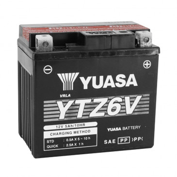 BATTERIE 12V 5 Ah YTZ6V YUASA ACTIVEE EN USINE PRETE A L'EMPLOI (Lg113xL70xH105mm) 5050694028724