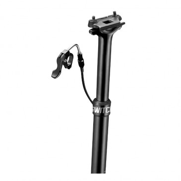 TIGE DE SELLE VTT TELESCOPIQUE SWITCH SWR-150 ALU NOIR DIAM. 31.6 L465mm (REGLAGE PAR CABLE INTERNE DEBATTEMENT 150mm) FIXATION CINTRE - CARTOUCHE AIR AVEC PRESSION REGLABLE