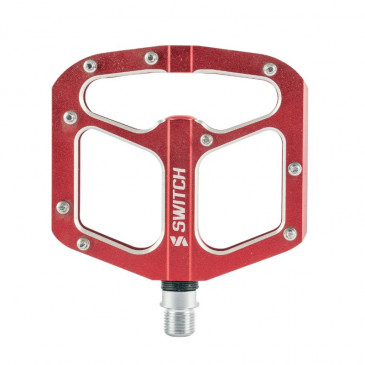 PEDALE VTT PLATEFORME DESCENTE / BMX SWITCH GAP ALU ROUGE FILETAGE 9/16 AVEC PICOTS ARGENT (PAIRE) 8013271311883