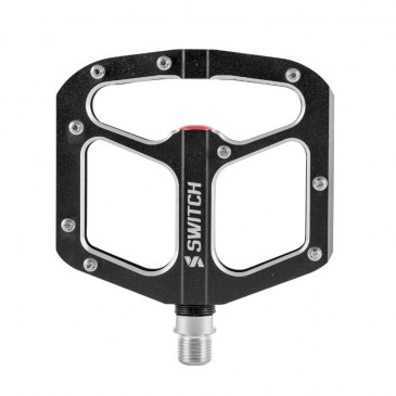 PEDALE VTT PLATEFORME DESCENTE / BMX SWITCH GAP ALU NOIR FILETAGE 9/16 AVEC PICOTS ARGENT (PAIRE)