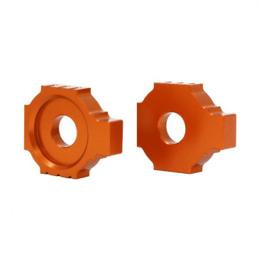 TENDEUR/AJUSTEUR DE CHAINE MOTO POUR KTM 125 DUKE ALU CNC ANODISE ORANGE (PAIRE) -AVOC- 3700948236338