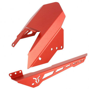 LECHE ROUE/GARDE BOUE AR MOTO ADAPTABLE AVEC PROTEGE CHAINE POUR YAMAHA 700 MT-07 2014> ALU CNC ANODISE ROUGE AVEC MOTIF -AVOC- 3700948234747