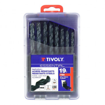 METAL DRILL BITS SET- TIVOLY TSX - HSS Ø1 > 10 (by 1/2) (SET IN BOX : 19 PIECES) 3221912016508