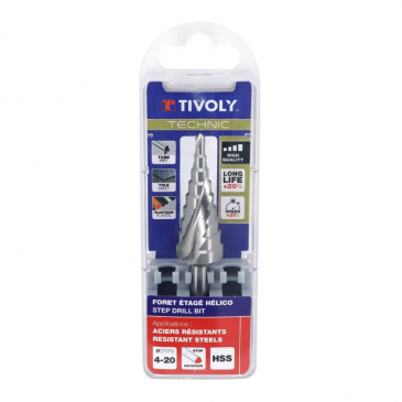 STEP DRILL BIT - TIVOLY HSS HELICO Ø 4>20mm (by 1/2) (BLISTER) 3221910899141