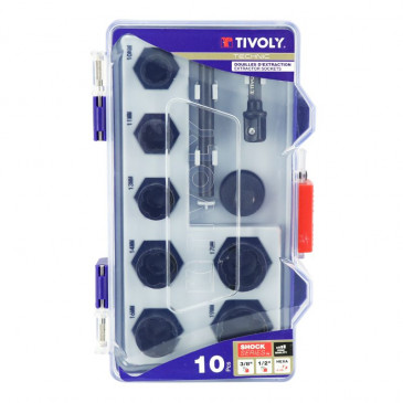 DOUILLE D'EXTRACTION TIVOLY 3/8 DIAM 10 A 19 mm AVEC ADAPTATEUR (COFFRET 10 PIECES) 3221912132093