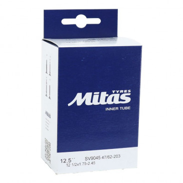 INNER TUBE FOR BICYCLE 12 1/2 x 2 1/4 MITAS STANDART VALVE -BENDED 45° (47/62x203) 8593375448604