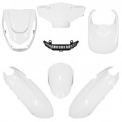 CARROSSERIE/CARENAGE SCOOT ADAPTABLE PEUGEOT 50 KISBEE 2T ET 4T TOUS MODELES (NOUVEAU 2018> + ANCIEN MODELE 2010>2017) BLANC BRILLANT (KIT 6 PIECES) -P2R- 3700948239544