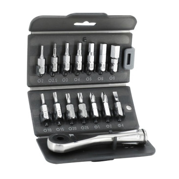 OUTIL CLE ALLEN TOOLKIT CLE CLIQUET ACIER INOX AVEC EMBOUTS CHC 2/2.5/3/4/5/6/8 TORX T10/T15/T20/T25 ET 3 TOURNEVIS (JEU DE 14 PIECES) 3700948244005